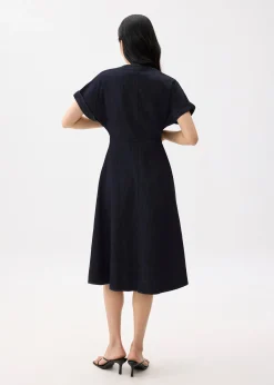 Denim V-neck Fit & Flare Midi Dress