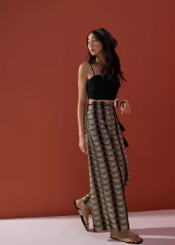 Detachable Sash Straight Leg Ankle Length Pants in Oasis Flow