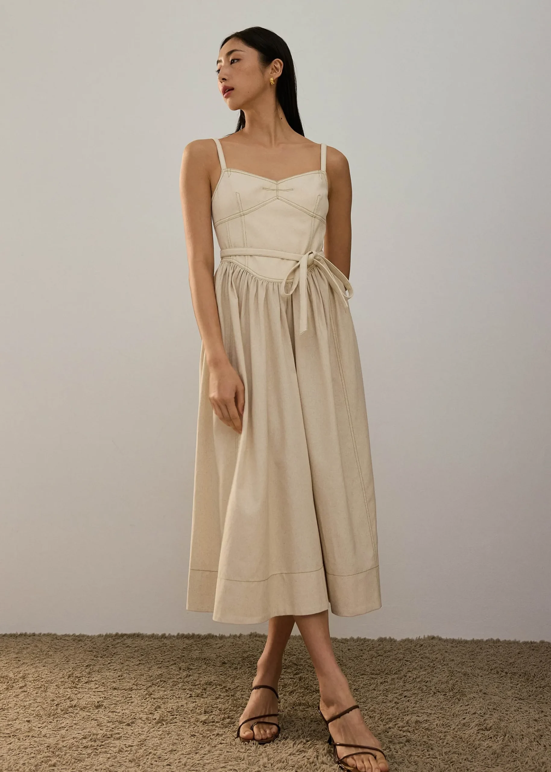 Detachable Sash Sweetheart Fit & Flare Midi Dress
