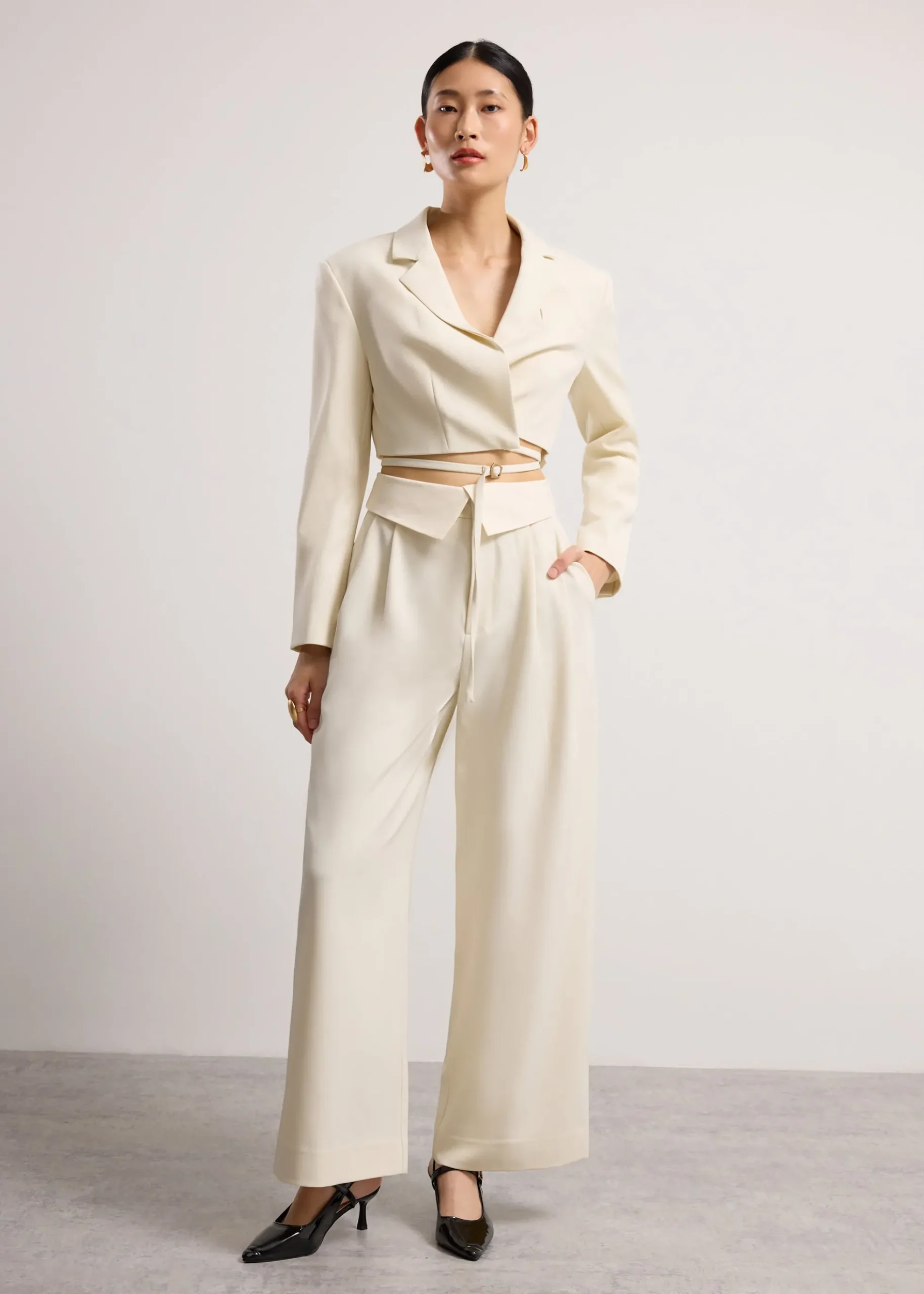 Detachable Waistband Flap Straight Leg Pants