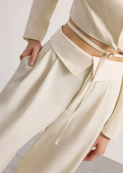 Detachable Waistband Flap Straight Leg Pants