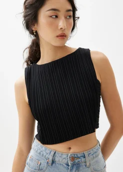 Dez Pleated Boat Neck Crop Top