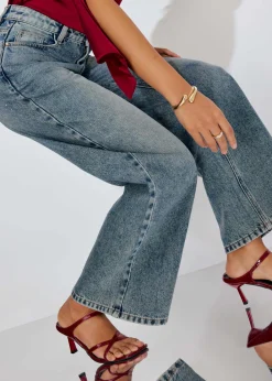 Diamante Denim Mid Waist Straight Leg Jeans