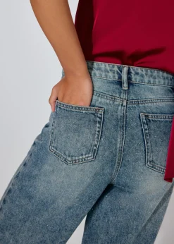 Diamante Denim Mid Waist Straight Leg Jeans