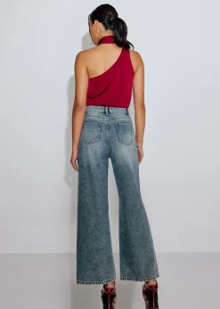 Diamante Denim Mid Waist Straight Leg Jeans