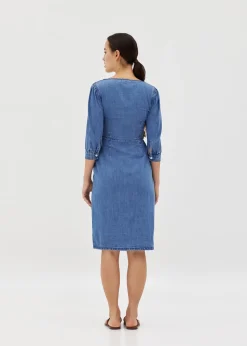 Donna Denim Puff Sleeve Button Dress