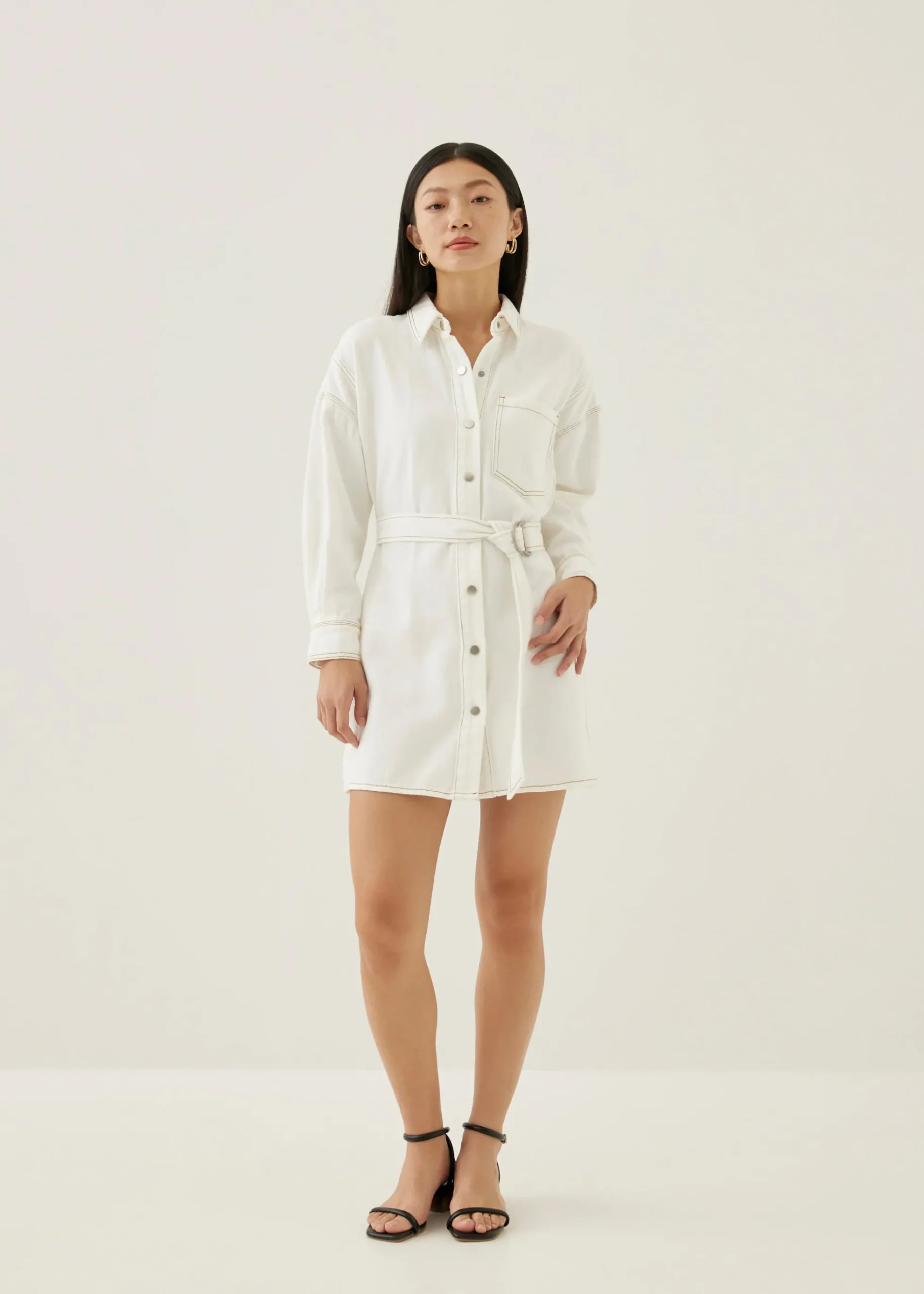 Dovie Denim Belted Mini Shirt Dress