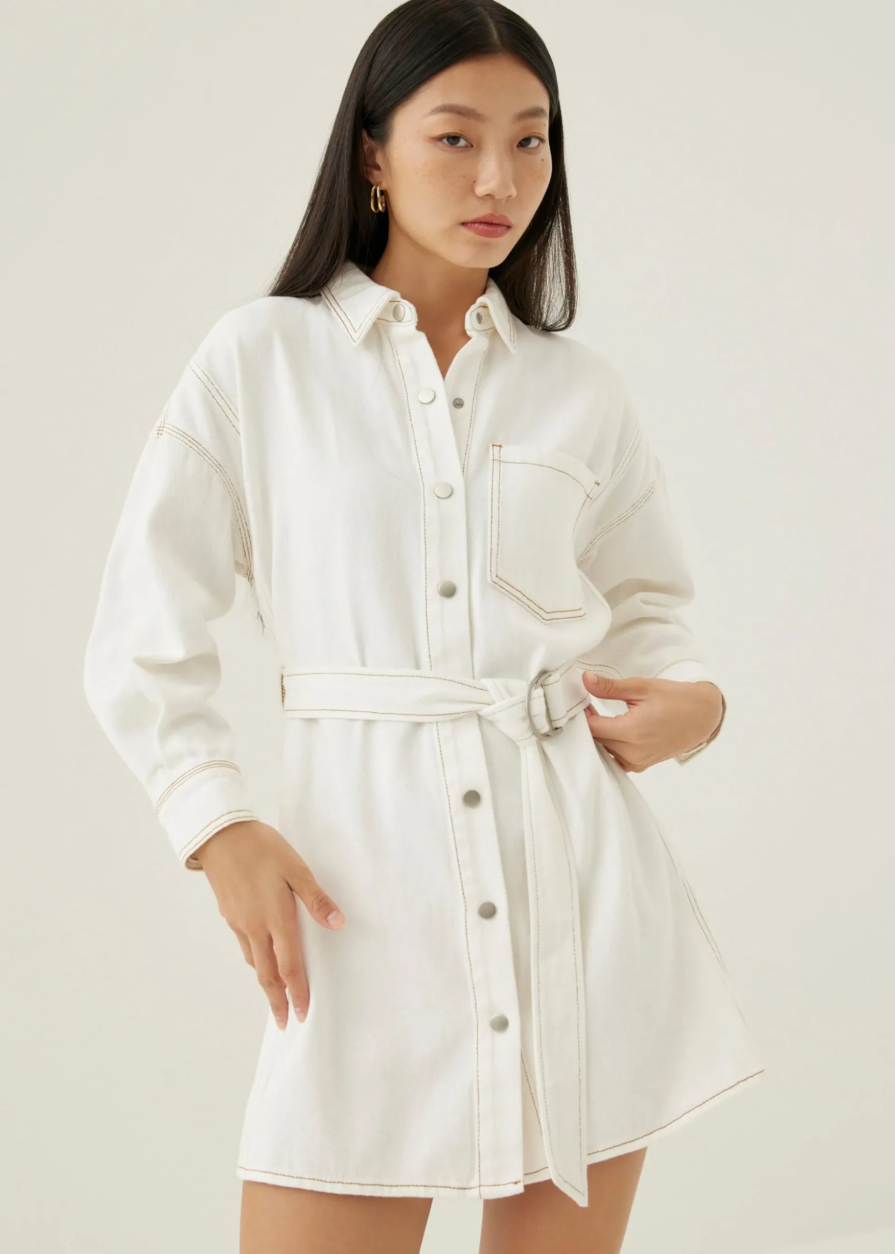 Dovie Denim Belted Mini Shirt Dress