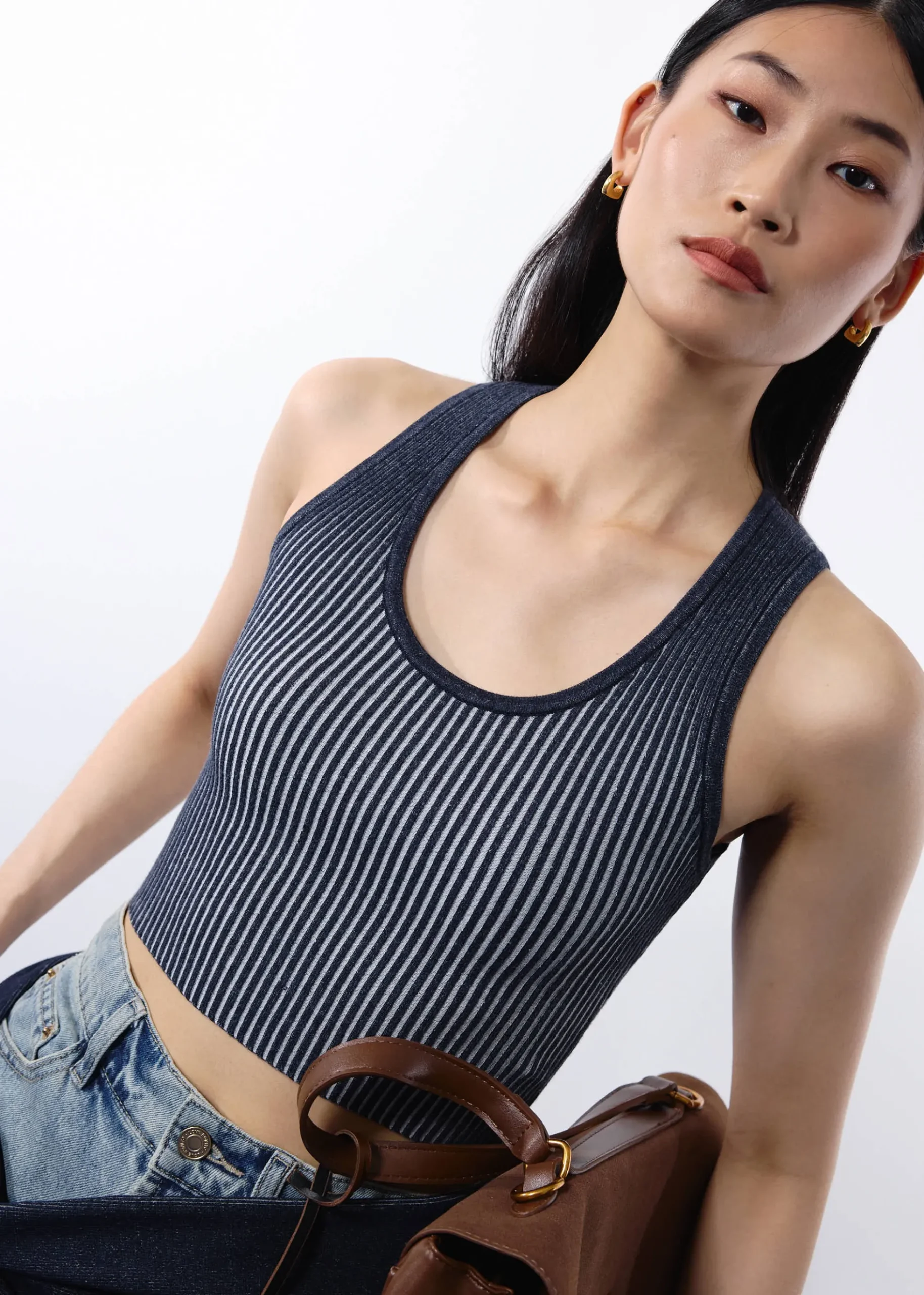 Duo Knit Scoop Neck Crop Tank Top