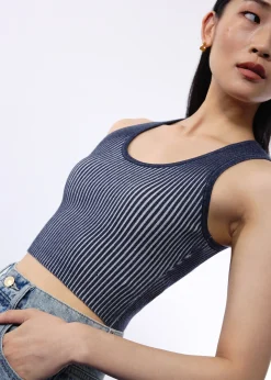 Duo Knit Scoop Neck Crop Tank Top