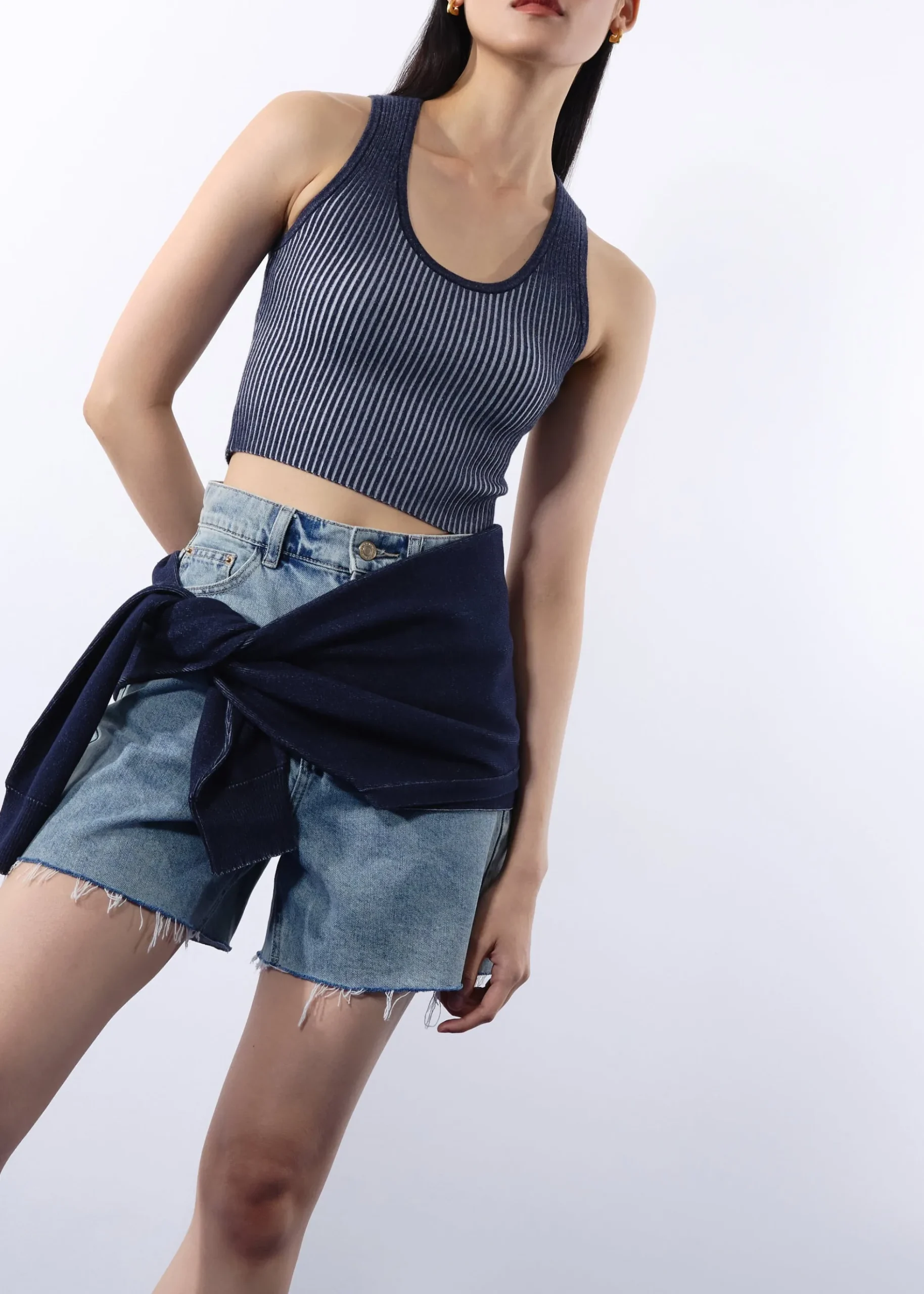Duo Knit Scoop Neck Crop Tank Top