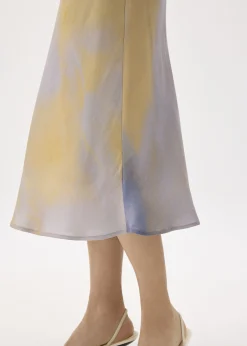 Elastic Abstract Satin Bias Cut Midaxi Skirt
