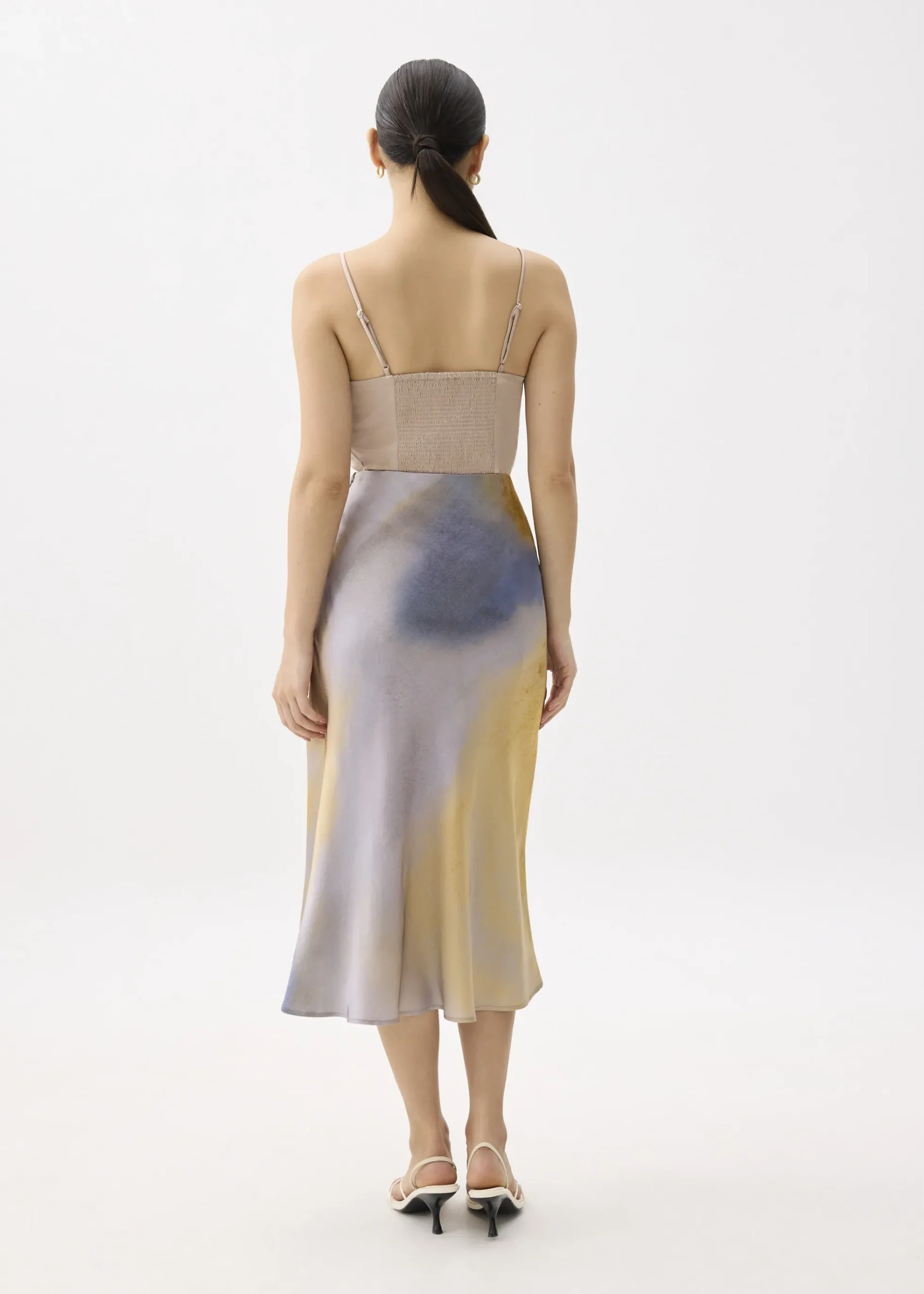 Elastic Abstract Satin Bias Cut Midaxi Skirt