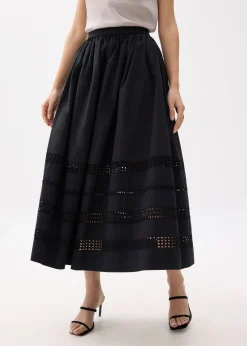 Elastic Broderie Fit & Flare Midaxi Skirt