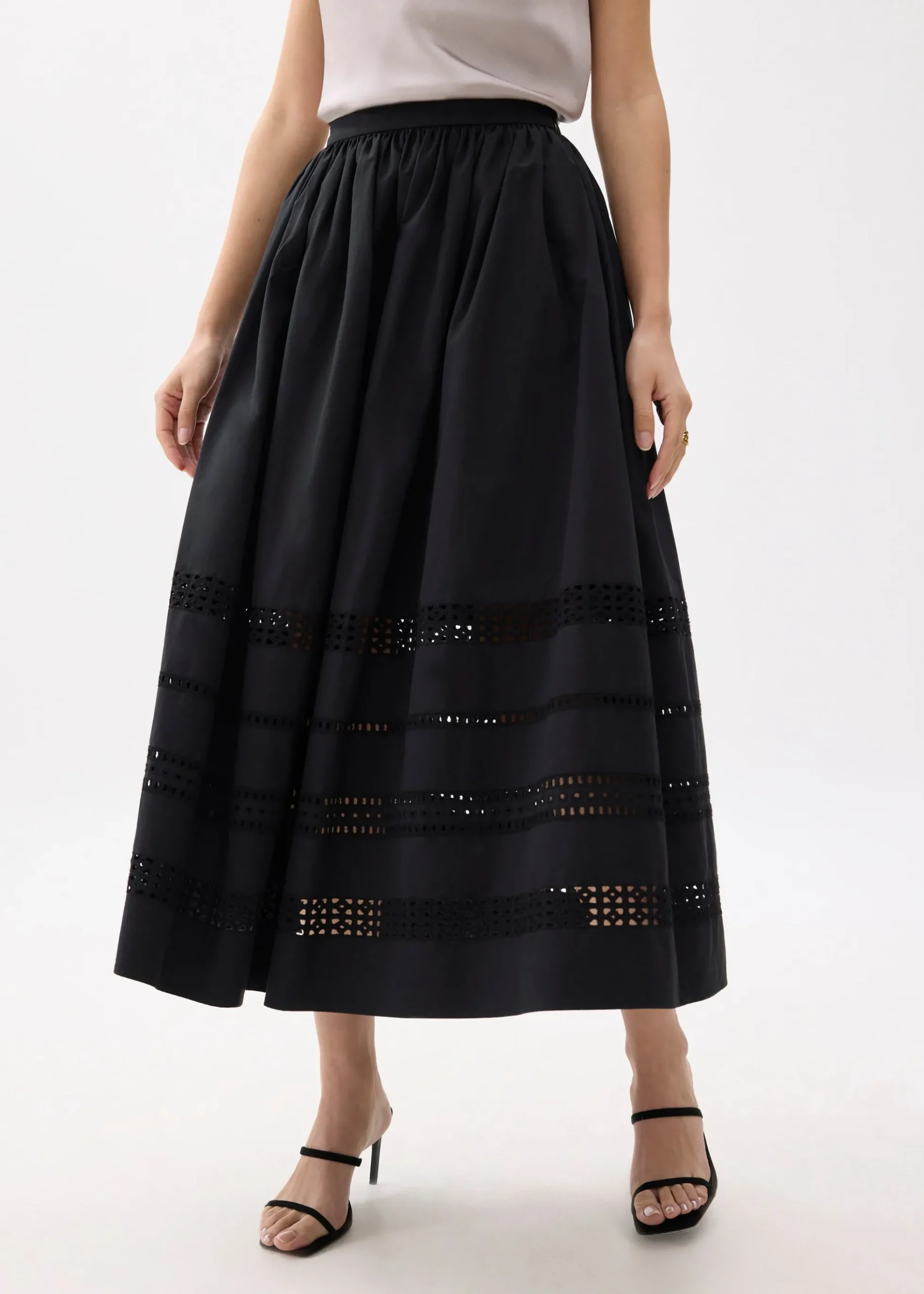 Elastic Broderie Fit & Flare Midaxi Skirt