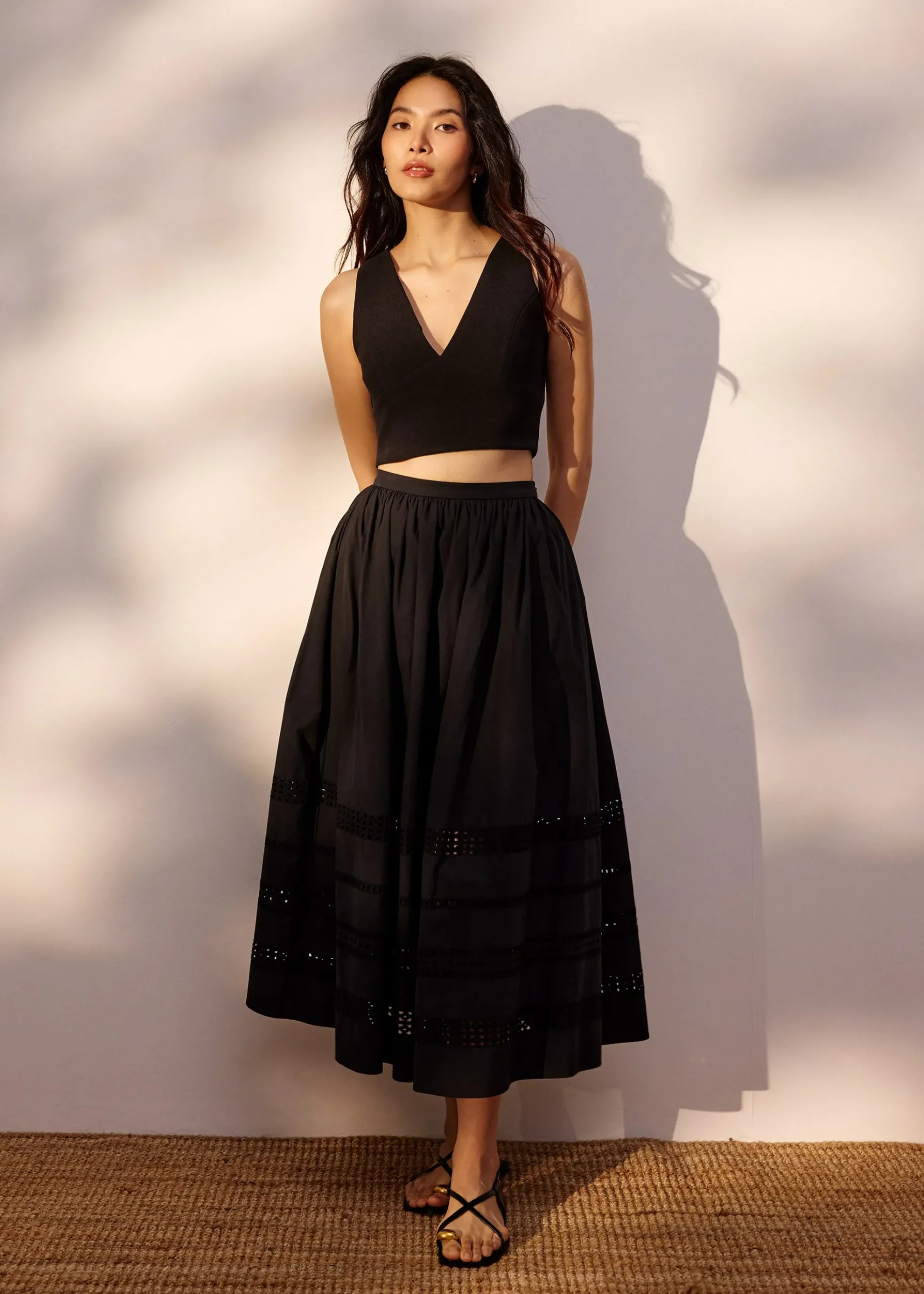 Elastic Broderie Fit & Flare Midaxi Skirt