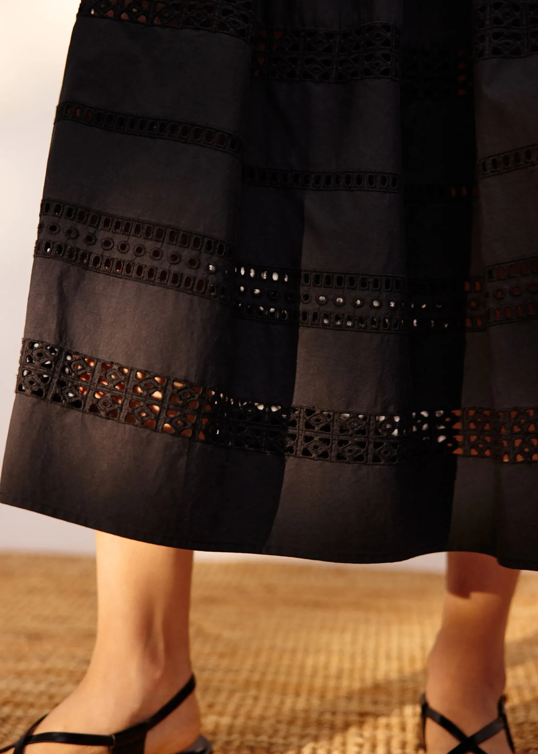 Elastic Broderie Fit & Flare Midaxi Skirt