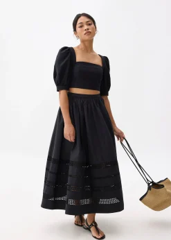 Elastic Broderie Fit & Flare Midaxi Skirt