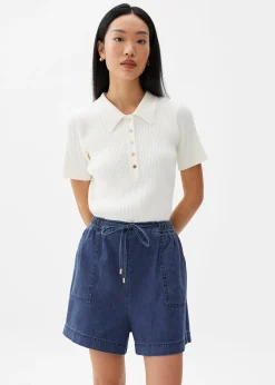 Elastic Chambray High Rise Shorts