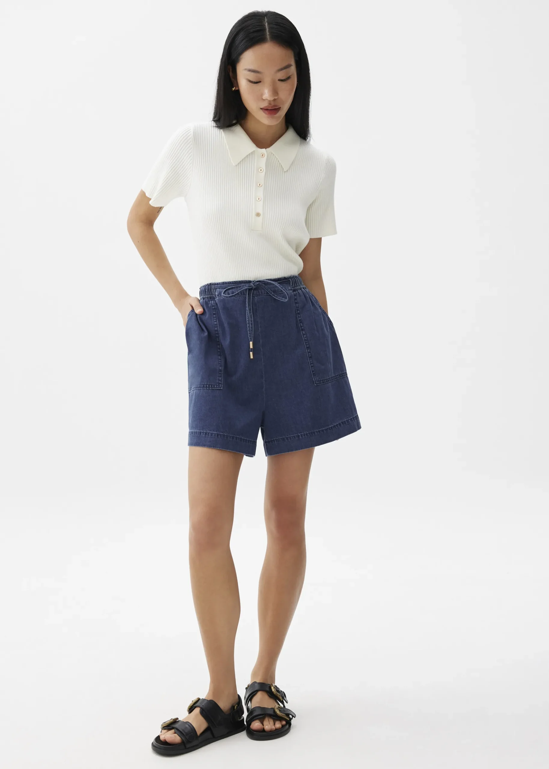 Elastic Chambray High Rise Shorts