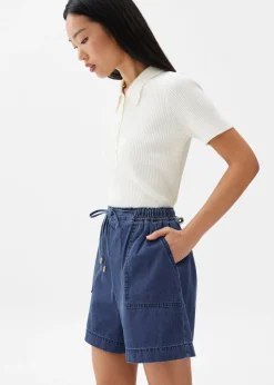 Elastic Chambray High Rise Shorts