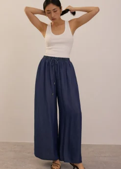 Elastic Chambray Wide Leg Pants