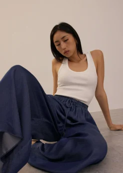 Elastic Chambray Wide Leg Pants