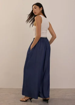 Elastic Chambray Wide Leg Pants