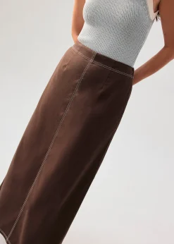 Elastic Contrast Stitch High Waist A-line Maxi Skirt