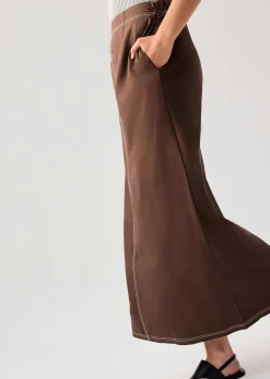 Elastic Contrast Stitch High Waist A-line Maxi Skirt