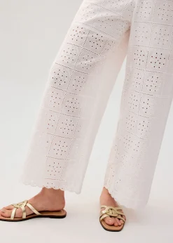 Elastic Cotton Broderie Mid Waist Straight Leg Pants