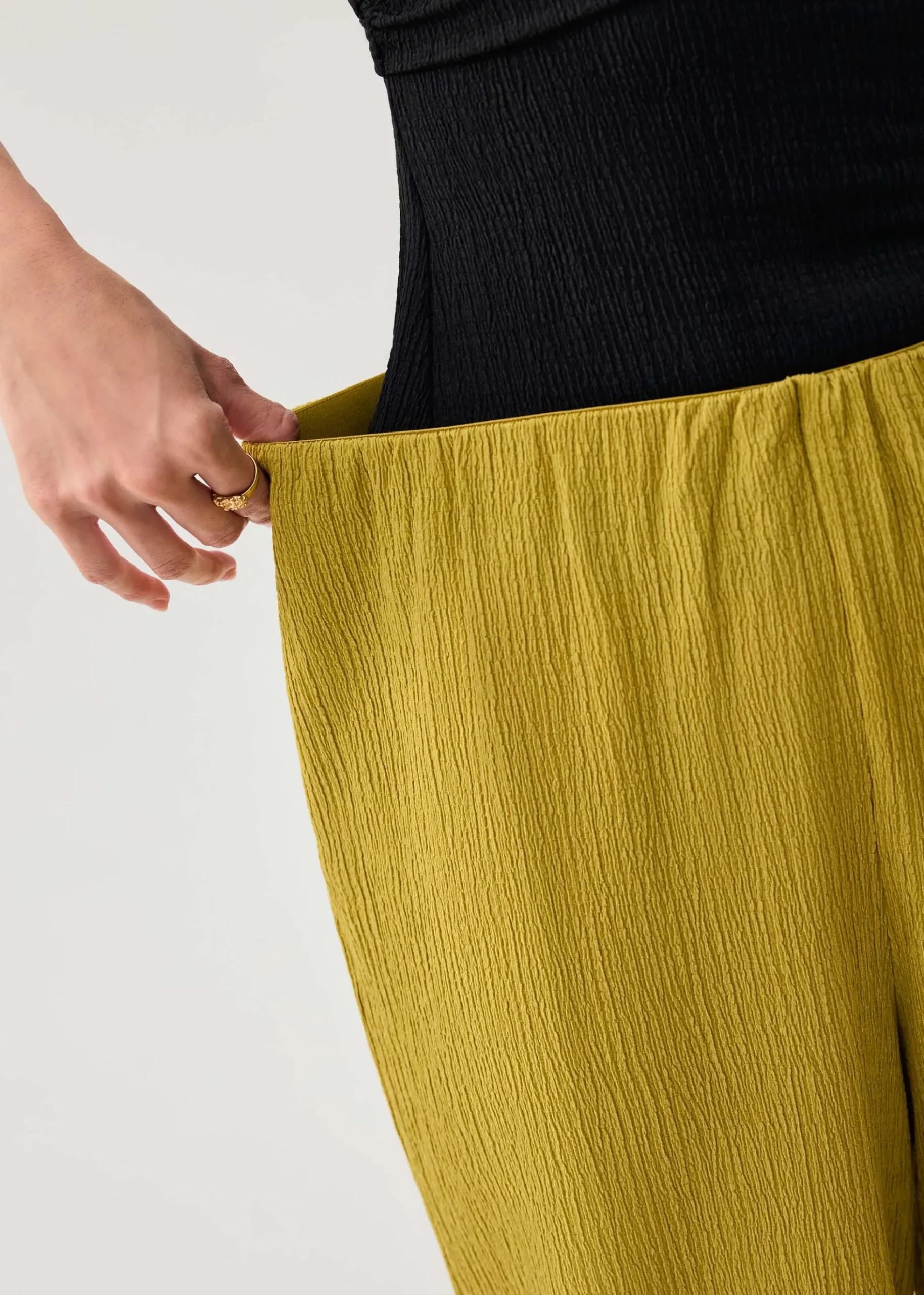 Elastic Crinkled Jersey Wide Leg Pants