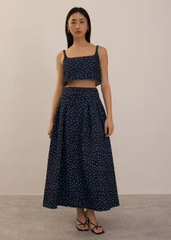 Elastic Crinkled Polka Dot Midaxi Skirt