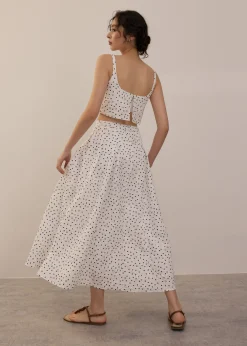 Elastic Crinkled Polka Dot Midaxi Skirt