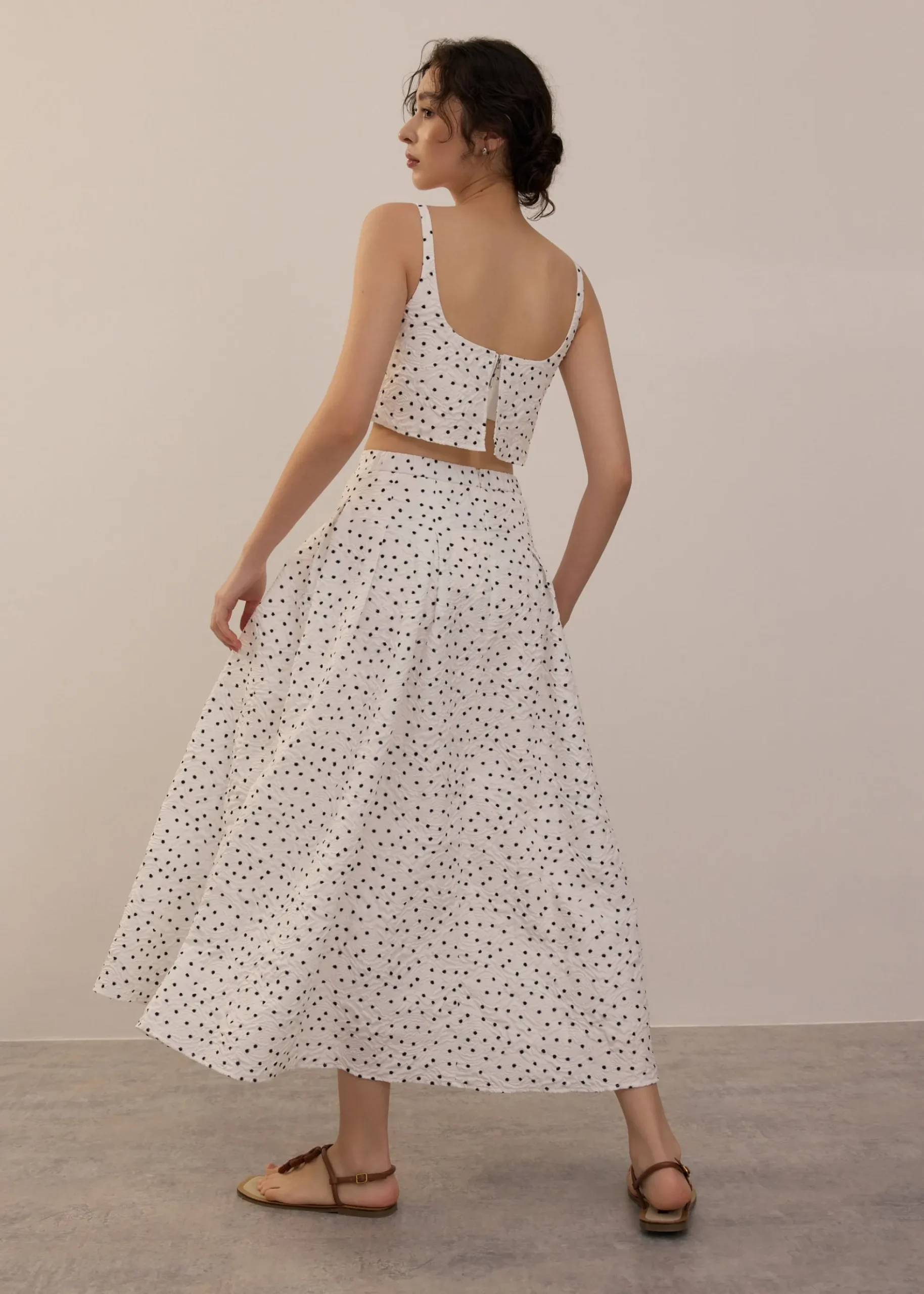 Elastic Crinkled Polka Dot Midaxi Skirt