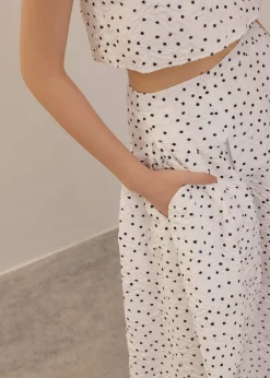Elastic Crinkled Polka Dot Midaxi Skirt