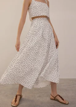 Elastic Crinkled Polka Dot Midaxi Skirt