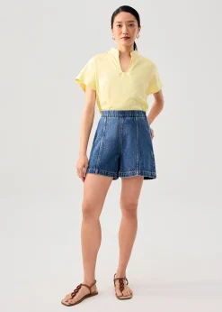Elastic Denim Mid Waist A-line Shorts