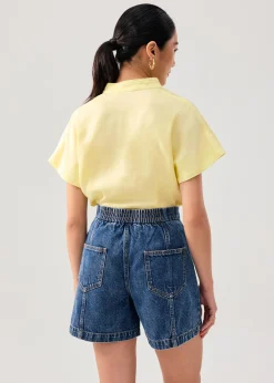 Elastic Denim Mid Waist A-line Shorts