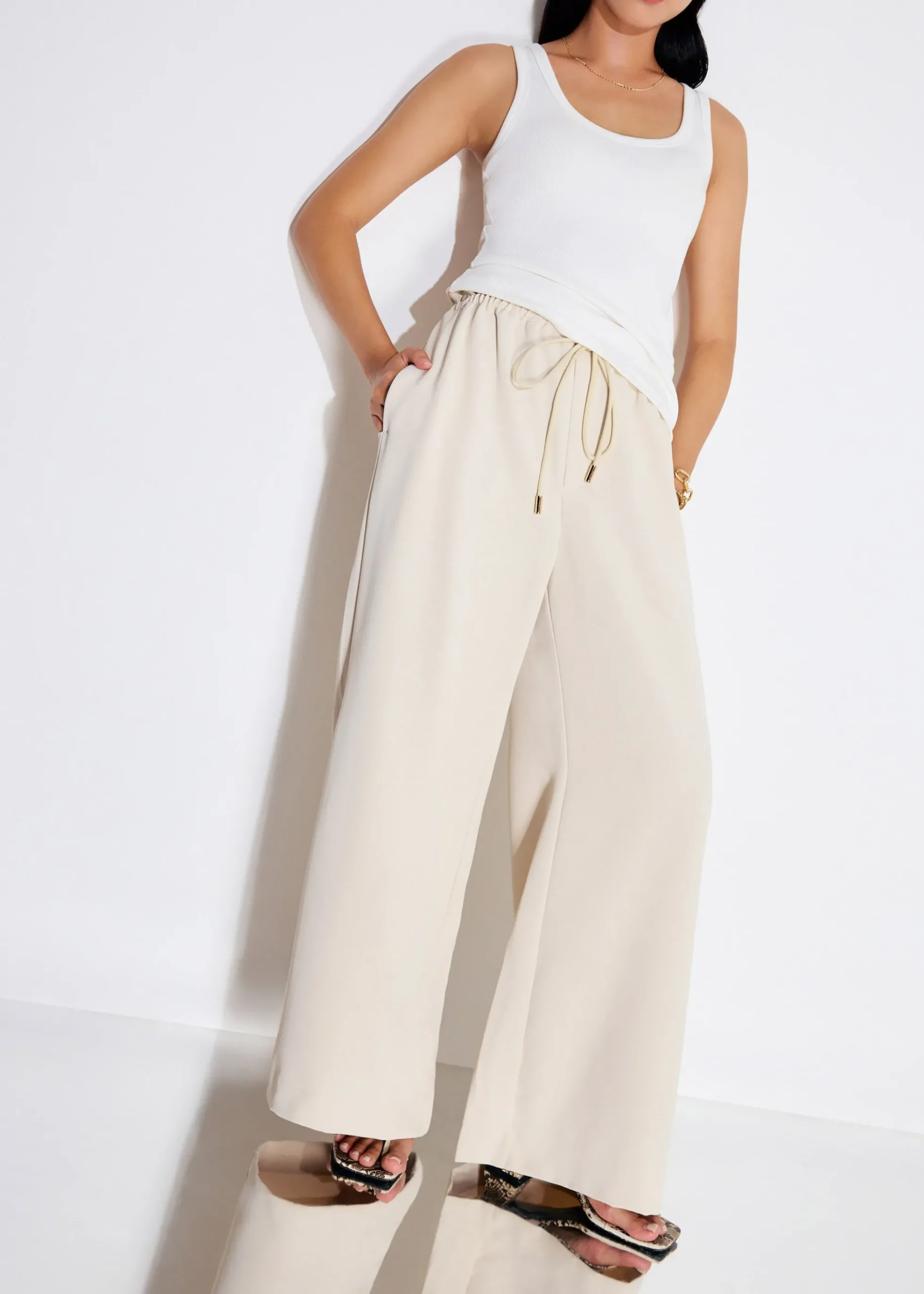 Elastic Drawstring Straight Leg Pants
