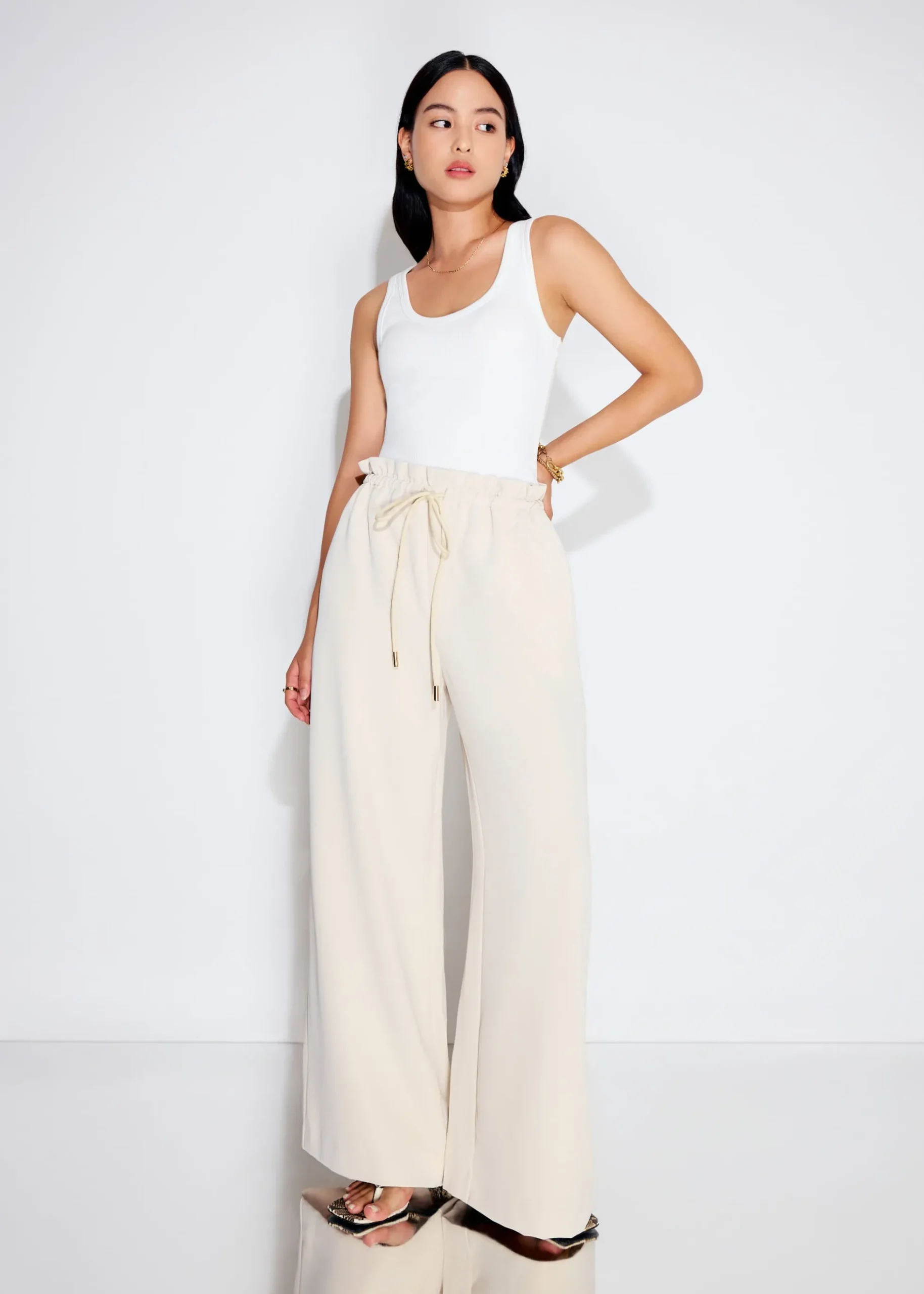 Elastic Drawstring Straight Leg Pants