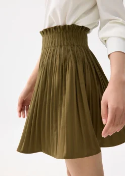 Elastic High Waist A-line Pleated Mini Skirt
