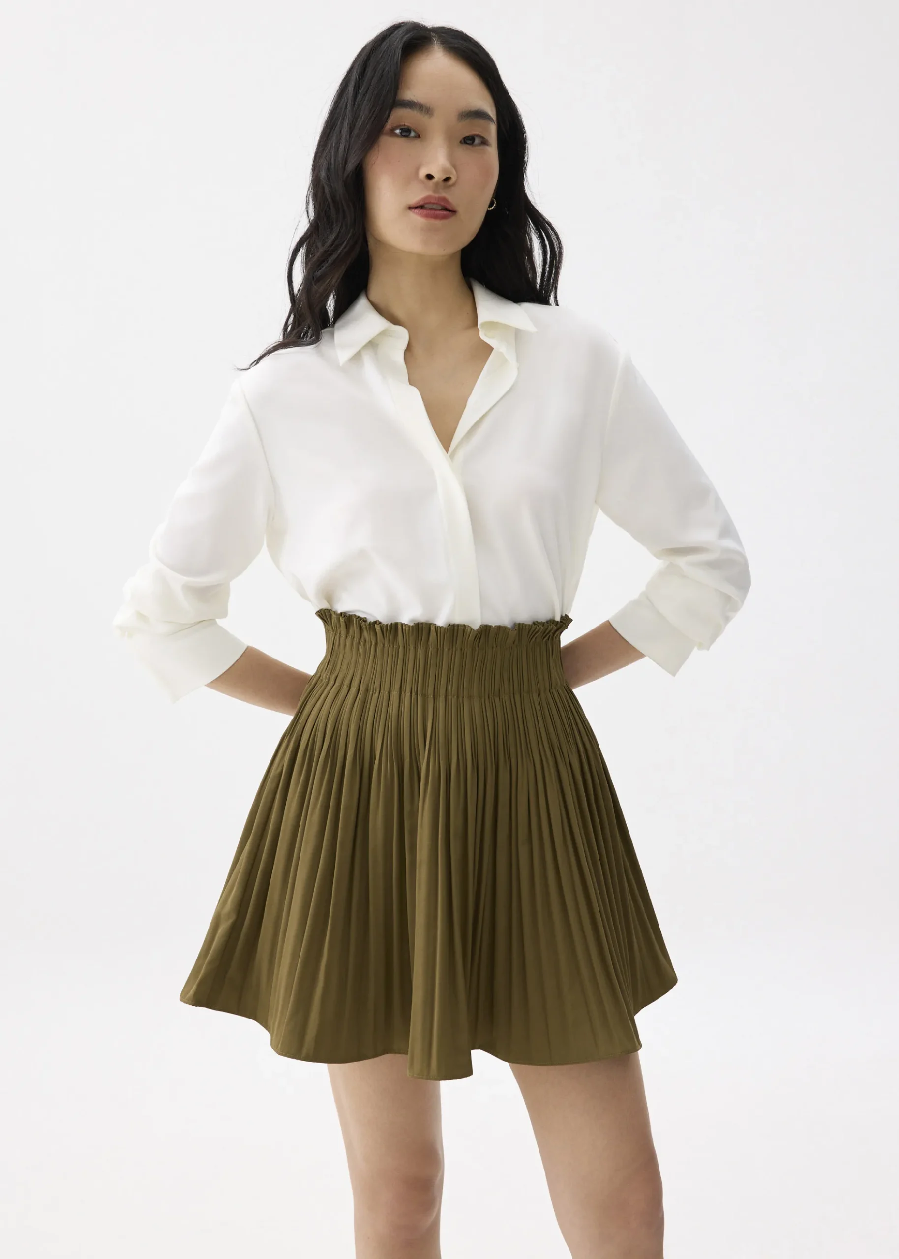 Elastic High Waist A-line Pleated Mini Skirt