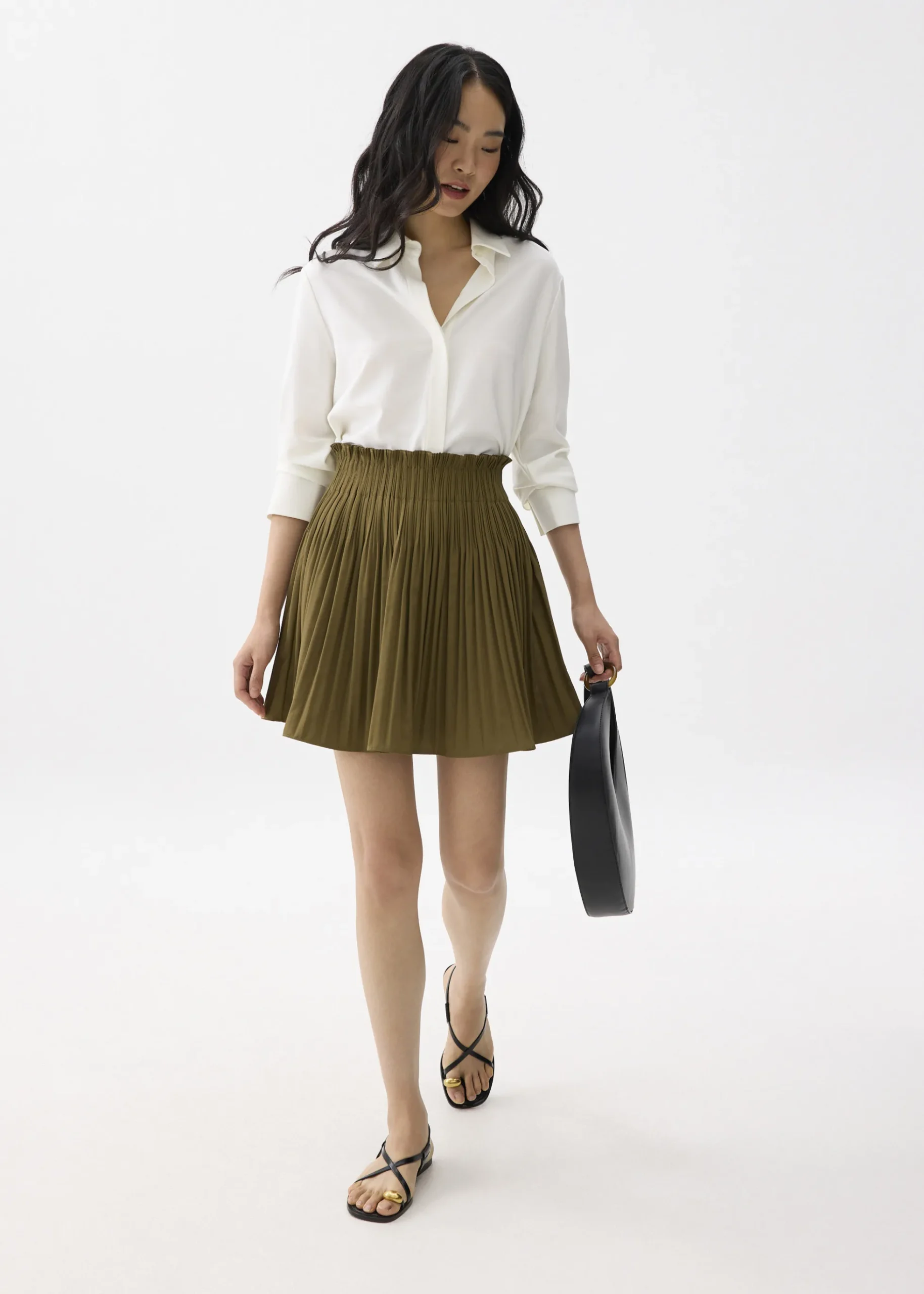 Elastic High Waist A-line Pleated Mini Skirt