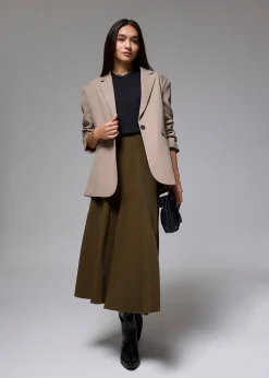 Elastic High Waist Asymmetric Panel Midaxi Skirt