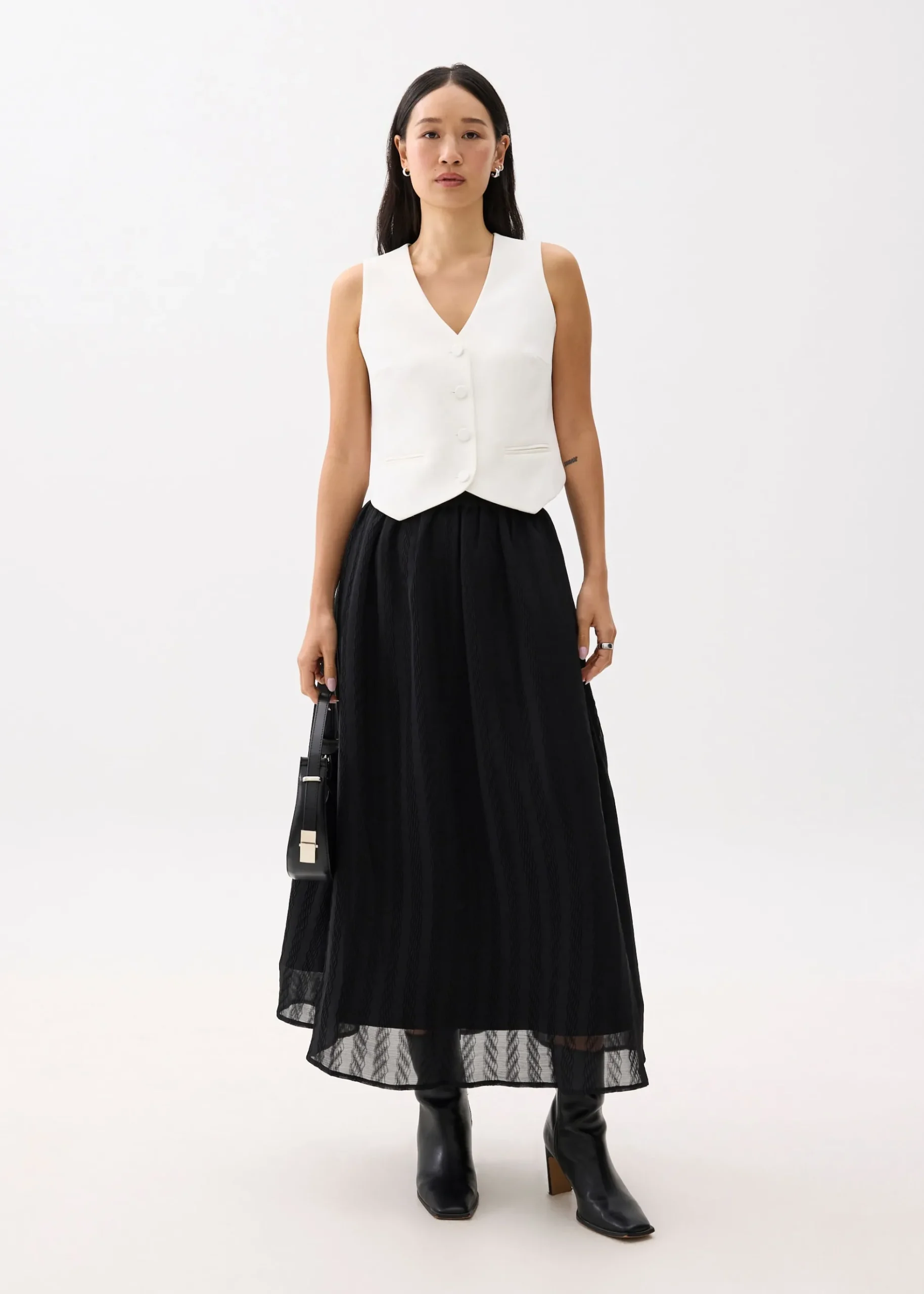 Elastic High Waist Crinkled Flare Maxi Skirt