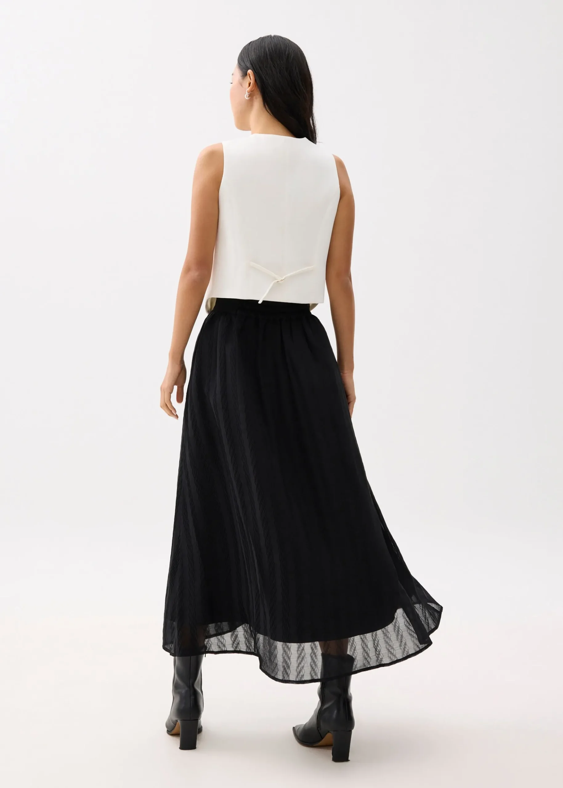 Elastic High Waist Crinkled Flare Maxi Skirt