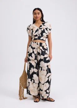 Elastic High Waist Wide Leg Pants in Garden City Blooms