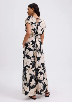 Elastic High Waist Wide Leg Pants in Garden City Blooms