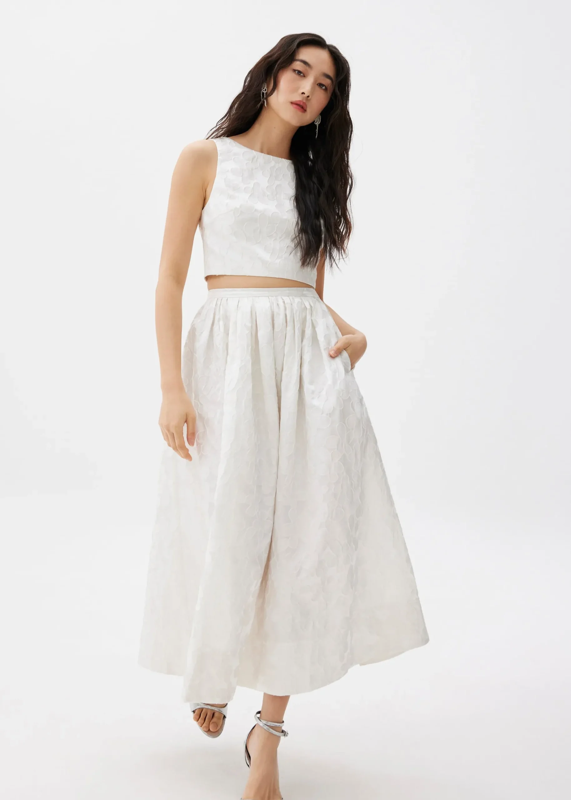 Elastic Jacquard Flare Midaxi Skirt